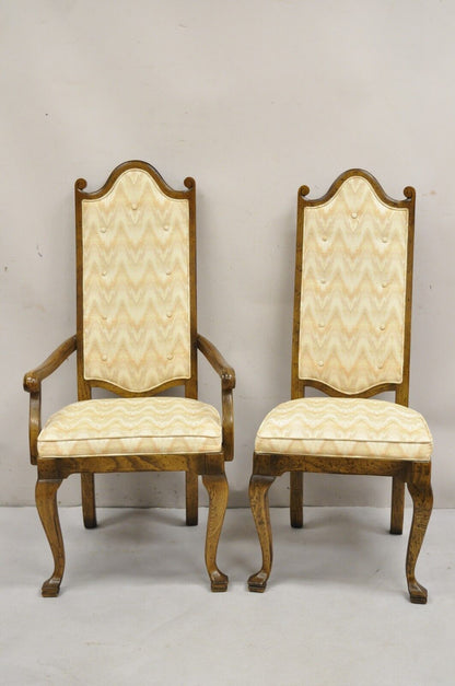 Vintage Italian Provincial Hollywood Regency Oak Wood Dining Chairs - Set of 8