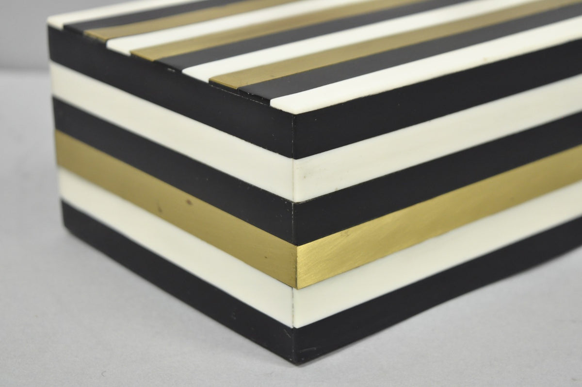 Modern Black White & Gold Bone & Brass Inlay Jewelry Trinket Box by Current Home