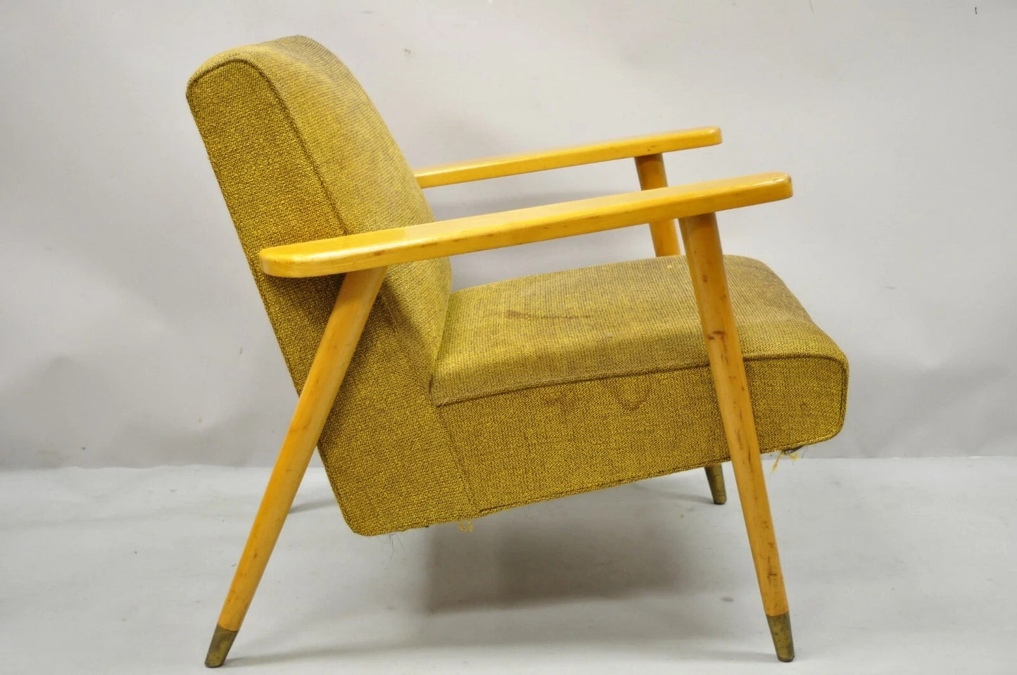 Vintage Mid Century Modern Blonde Wood Paul McCobb Style Paddle Arm Lounge Chair
