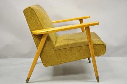 Vintage Mid Century Modern Blonde Wood Paul McCobb Style Paddle Arm Lounge Chair
