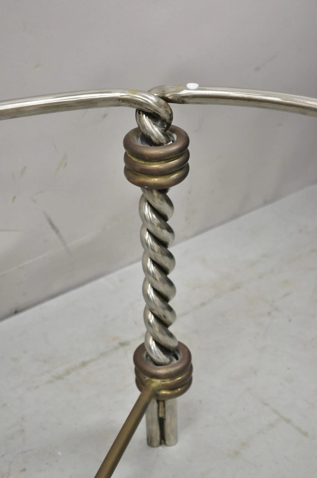 Vintage Italian Neoclassical Style Steel Bronze Twisted Metal Oval Coffee Table