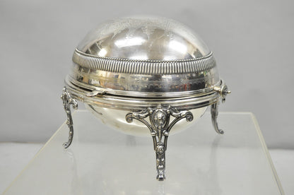Antique English Edwardian Large Silver Plated Roll Top Warmer Chafing Dish