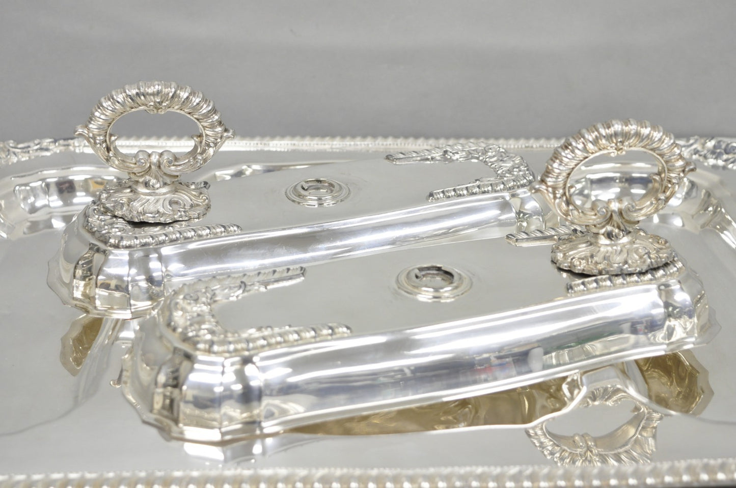 Vintage Victorian Silver Plated Meat Serving Platter Tray w/ Covered Dishes