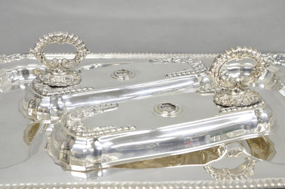 Vintage Victorian Silver Plated Meat Serving Platter Tray w/ Covered Dishes