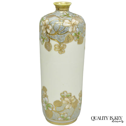 Antique Nippon Art Nouveau Hand Painted Gold Gilt Porcelain Small Cylinder Vase