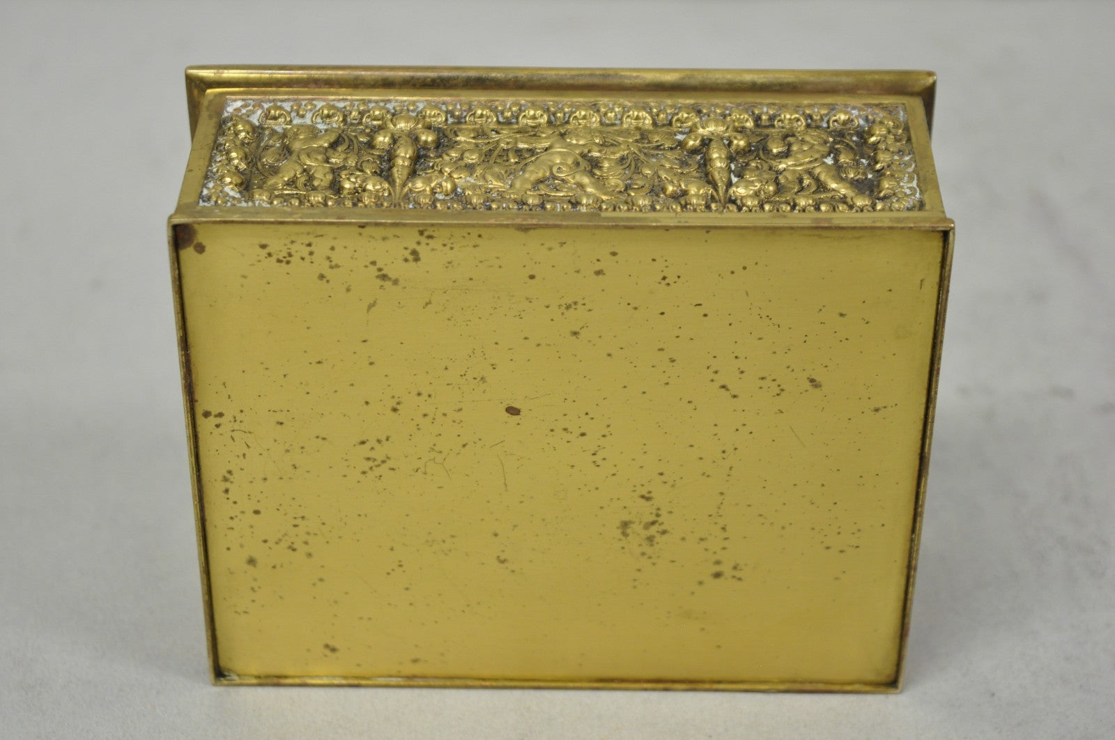 Antique Louis XV Style Brass Bronze Cherub Vanity Jewelry Tobacco Box Humidor