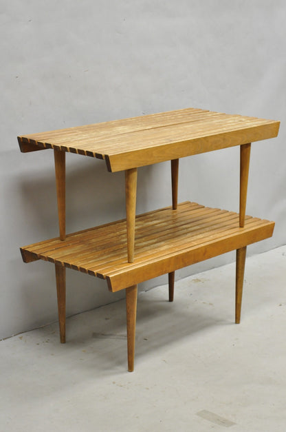 Vintage Mid Century Modern 36" Wood Slat Bench Coffee Table Side Table - a Pair