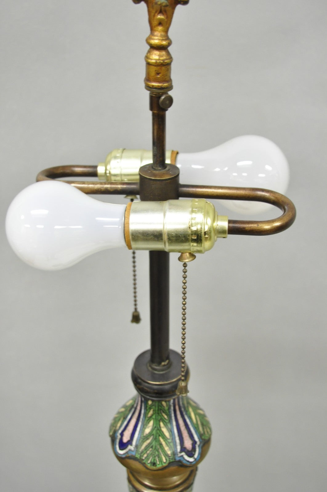 Antique Cloisonne Chinese Patinated Bronze Porcelain Enamel Pole Floor Lamp