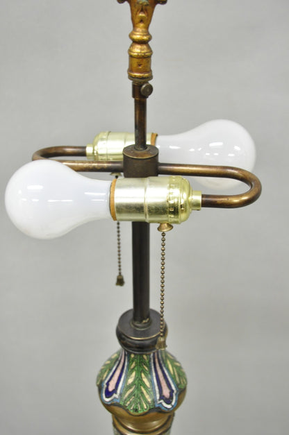 Antique Cloisonne Chinese Patinated Bronze Porcelain Enamel Pole Floor Lamp