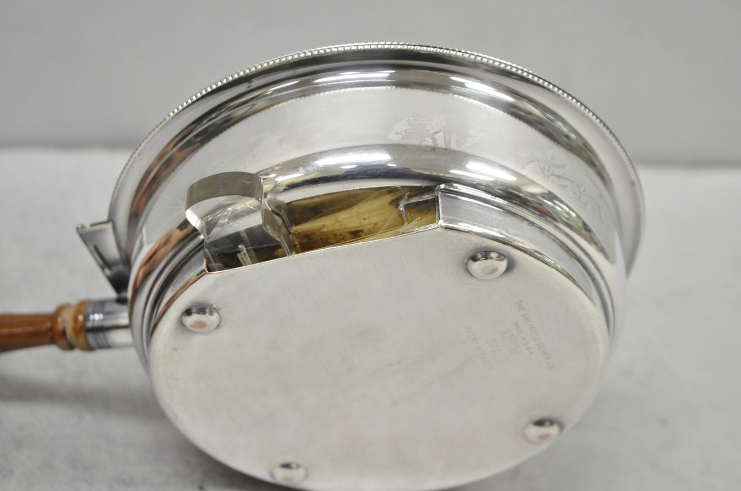 Vintage Sheffield Co Silver Plated Hinged Lid "Horse" Silent Butler w/ Broom