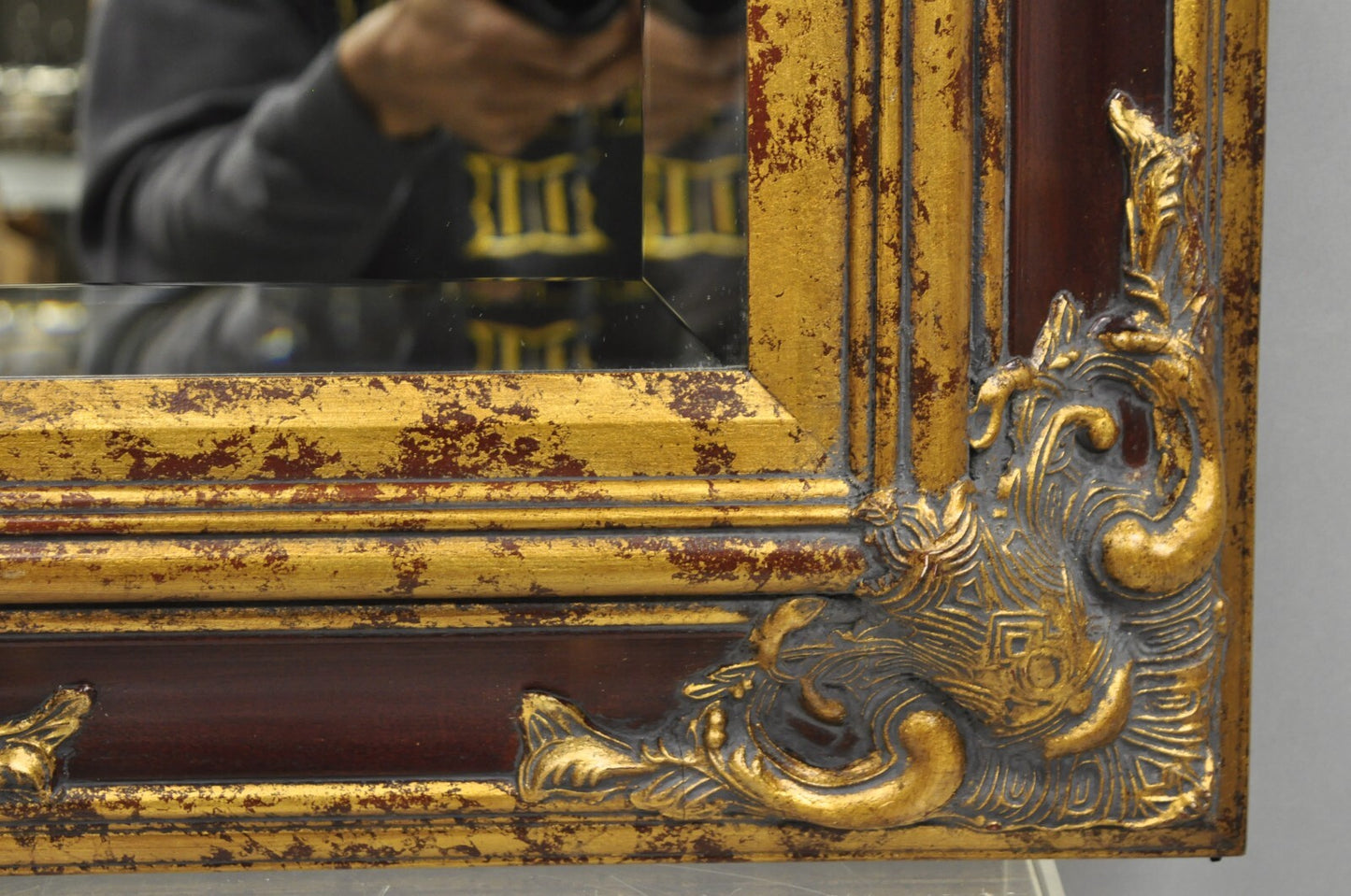 Decorator Repro 21x18 French Baroque Style Deep Red Gold Gesso Wall Mirror