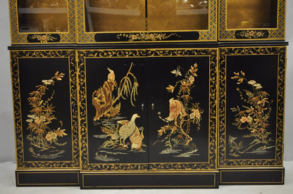 Drexel Et Cetera Chinoiserie Black Lacquer Decorated Breakfront China Cabinet