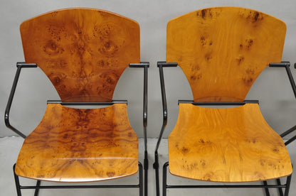 Josep Mora for Egoa Model 300 Mid Century Modern Burl Wood Arm Chair - Set of 4
