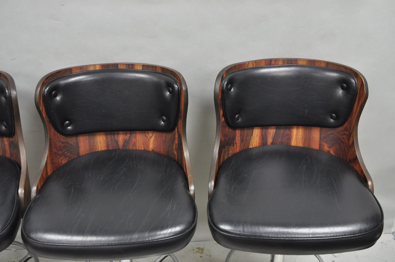 Vintage Daystrom Mid Century Modern Faux Rosewood Laminate Barstools - Set of 4