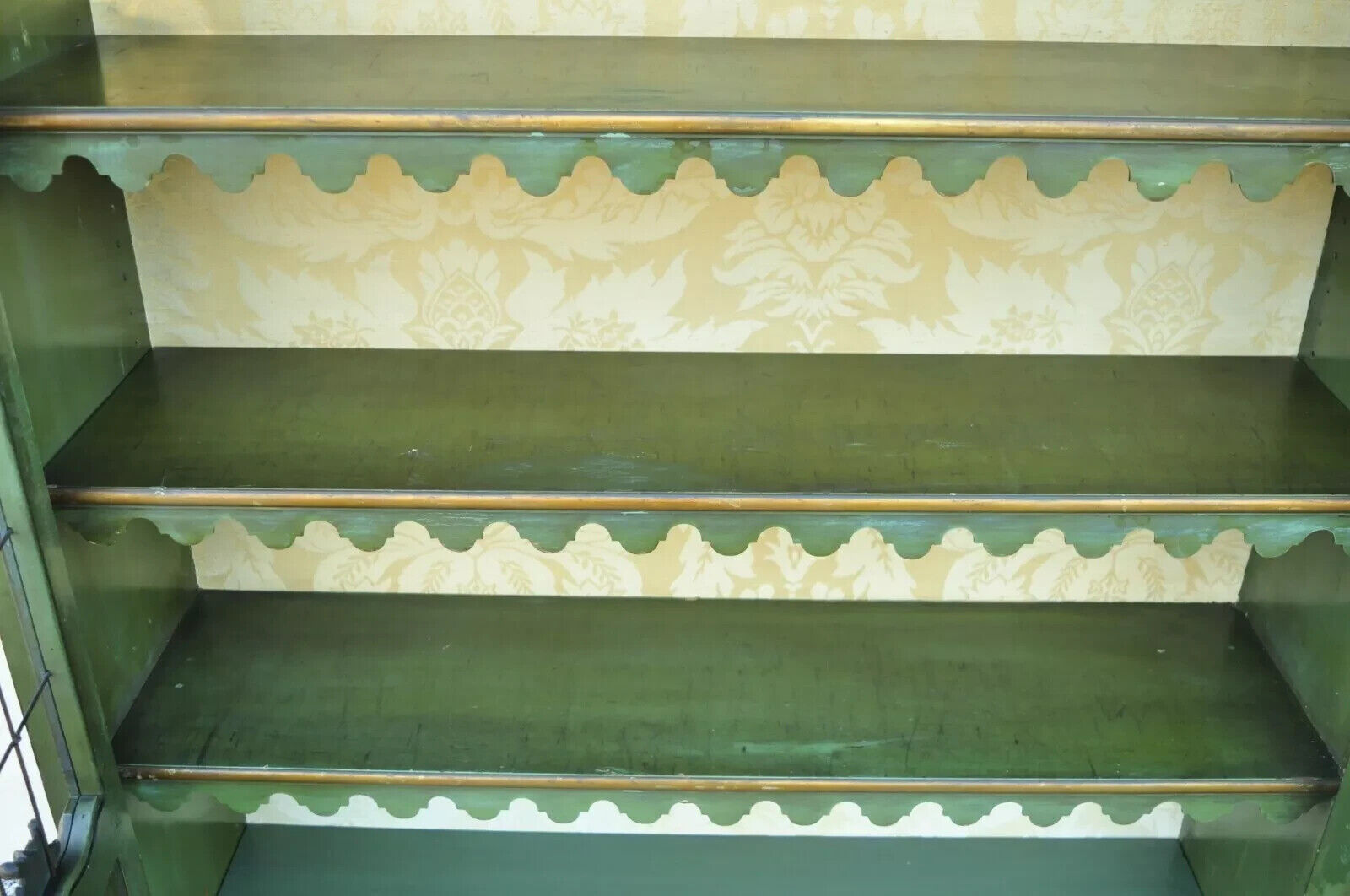 English Chinoiserie Green Distress Painted Tall George III Curio Display Cabinet