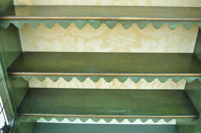 English Chinoiserie Green Distress Painted Tall George III Curio Display Cabinet