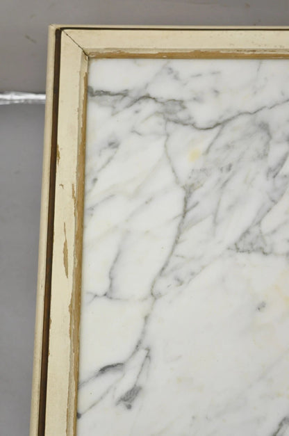 Vintage French Louis XV Style White Painted Marble Top Low Square Coffee Table