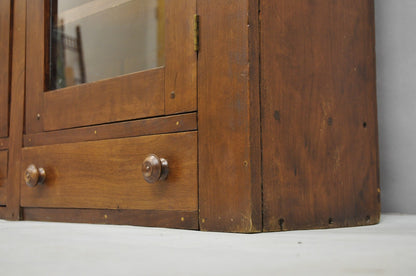 Antique American Primitive Colonial Cherry Wood 2 Door Hutch Cupboard Cabinet