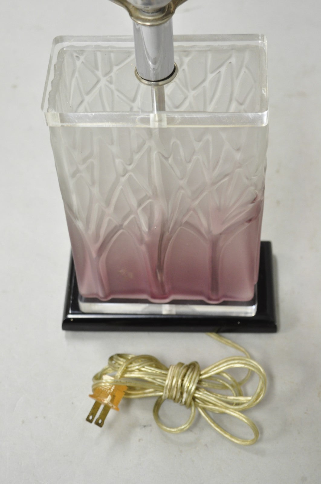 Mid Century Modern Acrylic Lucite Purple "Tree of Life" Small Cube Table Lamp