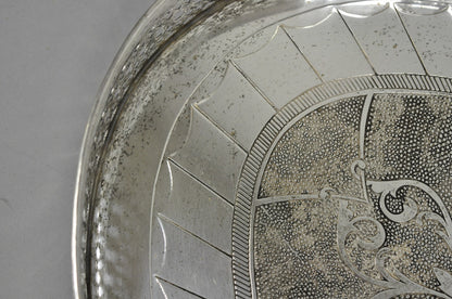 Vintage English Edwardian Style Oval Silver Plated Raised Gallery 21" Bar Tray