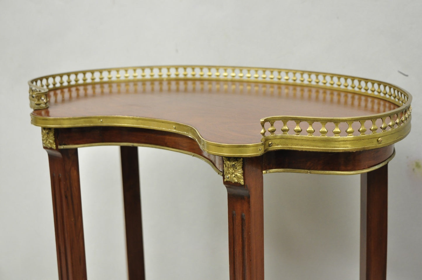 Vintage French Louis XV Style Mahogany Kidney Bean Side Table w/ Bronze Ormolu