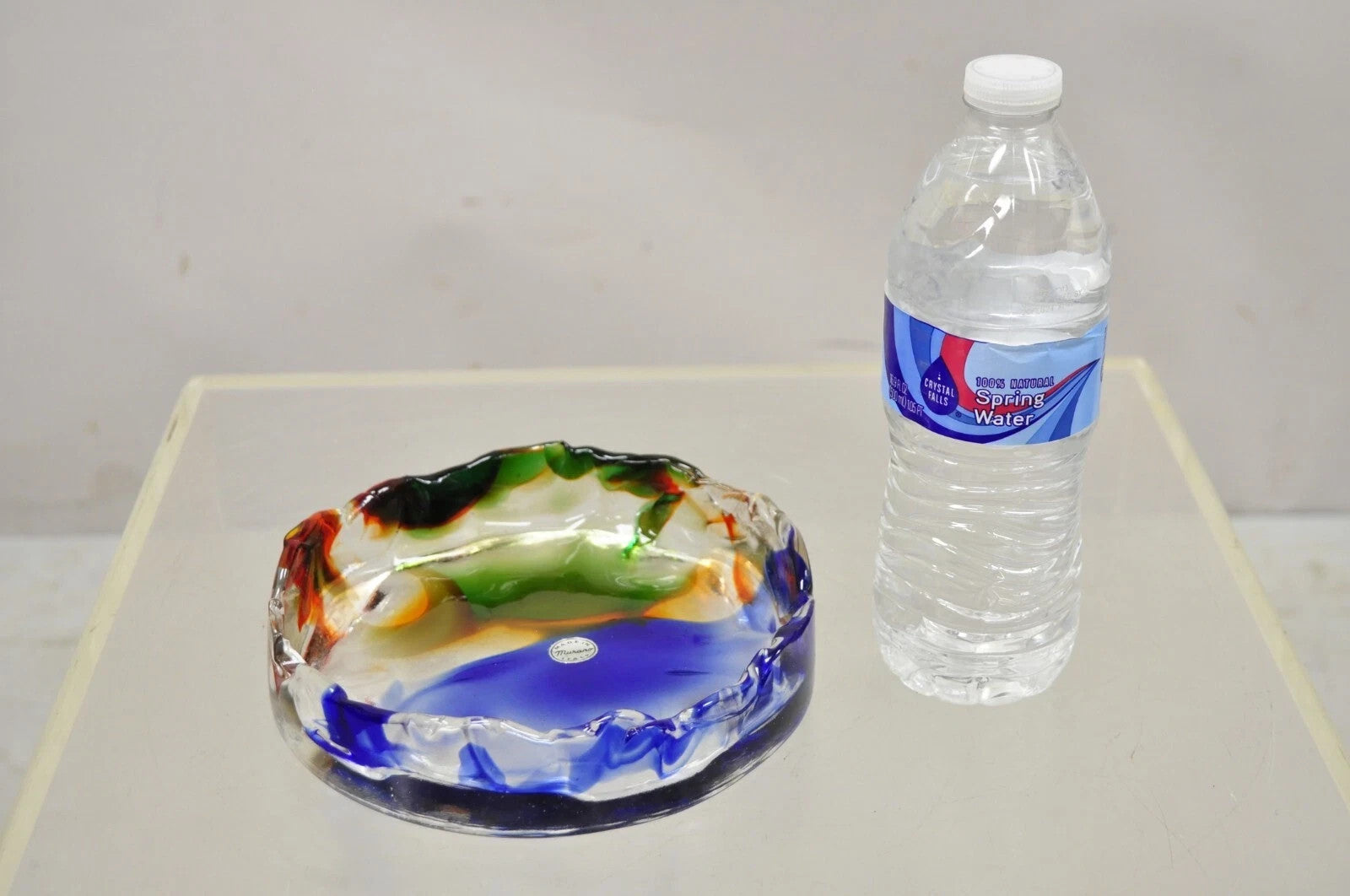 Vintage Mid Century Modern Italian Murano Blue Green Art Glass Ashtray Catchall