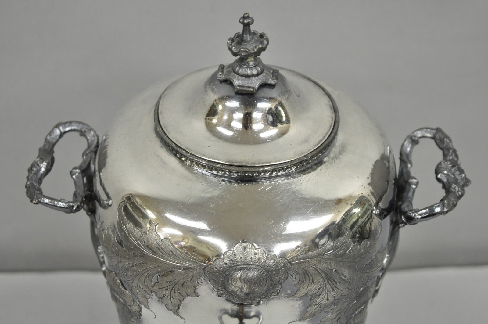 Antique Art Nouveau English Silver Plated Floral Repousse Samovar Coffee Tea Pot