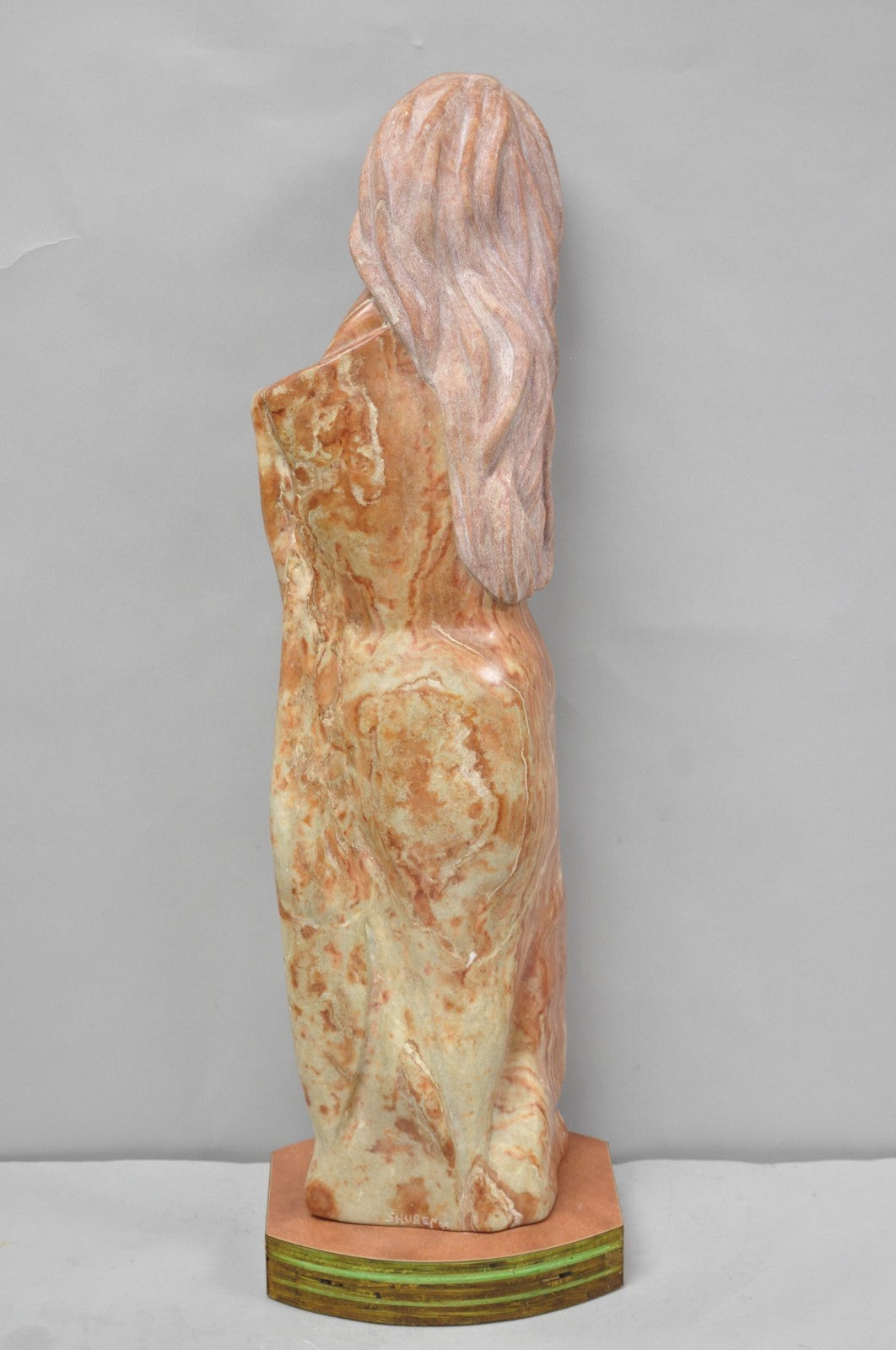 Vintage Seymour Shuren Modern Carved Pink Marble Tall Woman Figure Sculpture