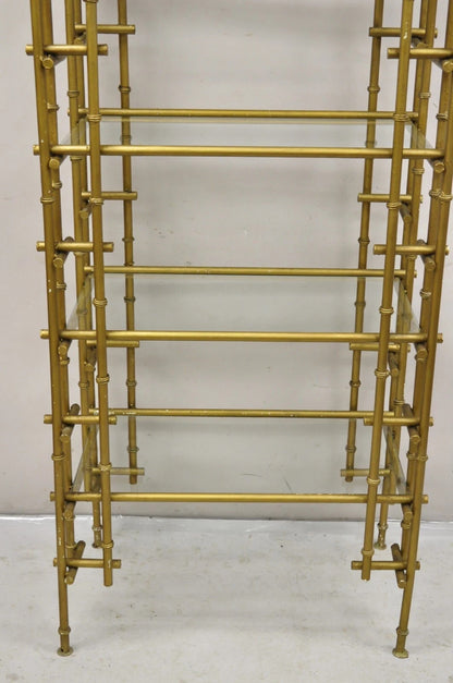 Hollywood Regency Faux Bamboo Chinese Chippendale Pagoda Gold Etagere Bookcase