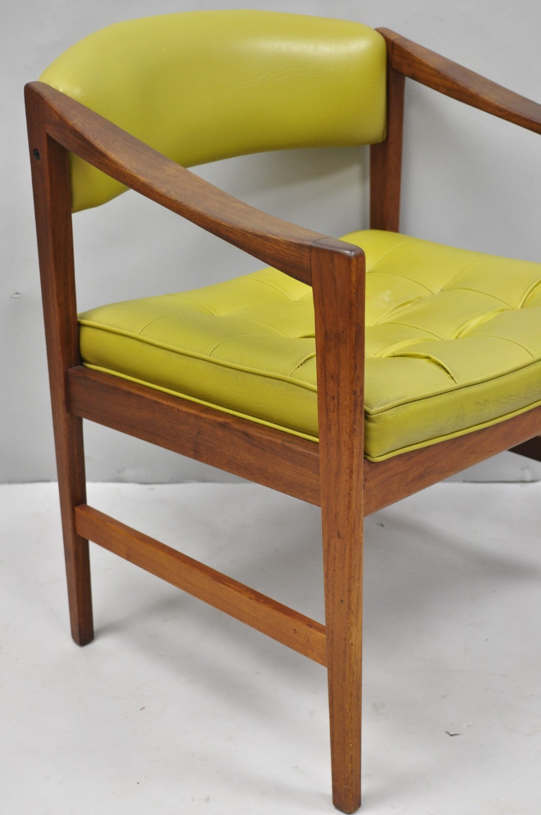 Vintage Ray Zimmerman for DUX Sculpted Walnut Green Vinyl Club Lounge Arm Chair