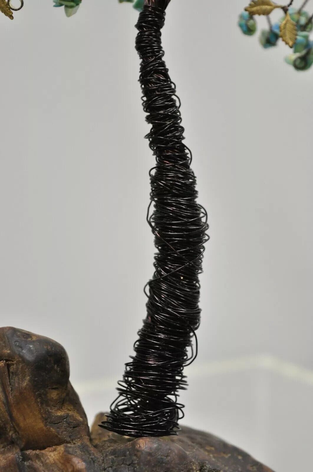 Brutalist Modern Copper Wire 14" Bonsai Tree Brass Leaves Stone Fruit Sculpture
