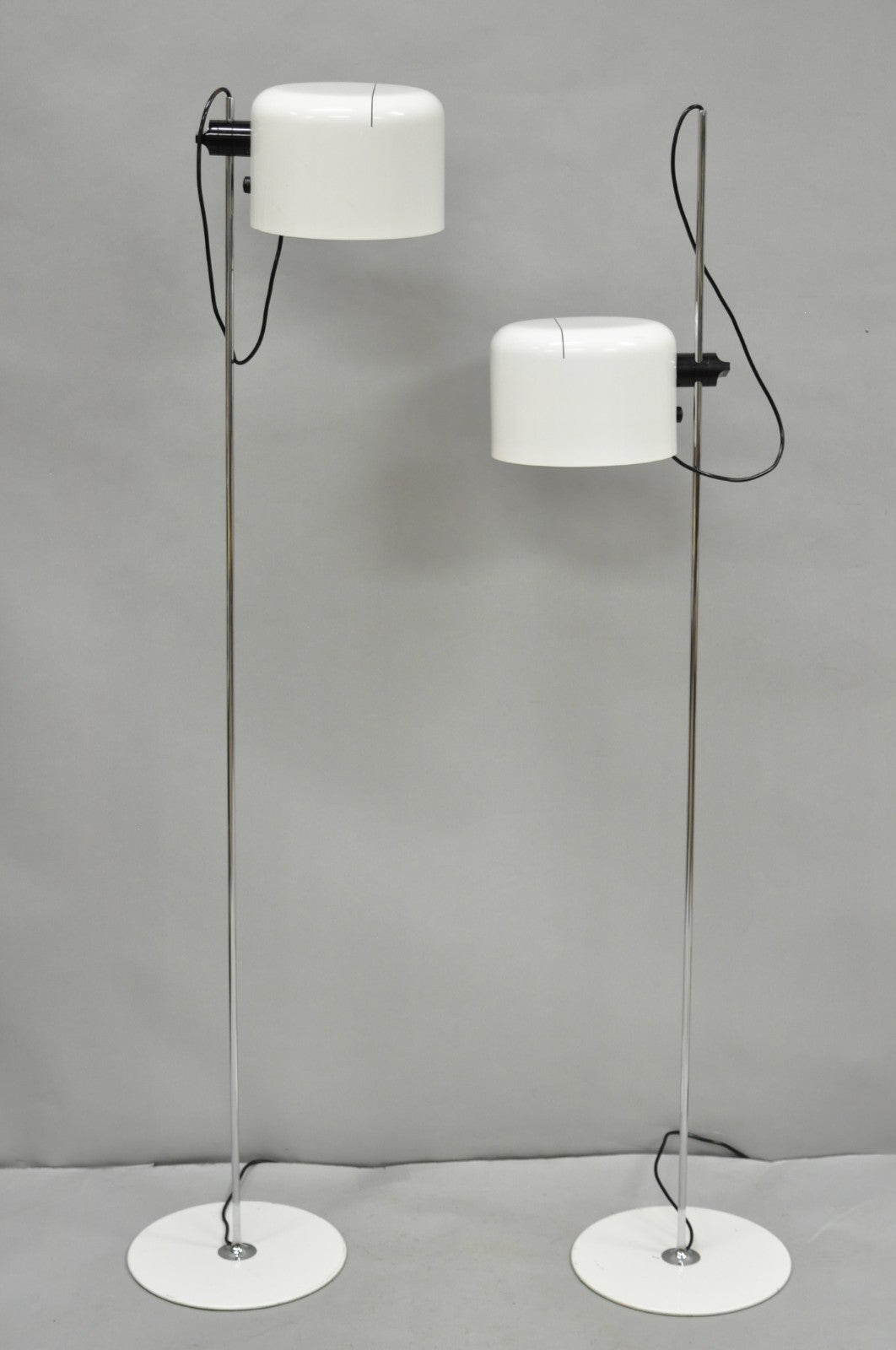 Joe Colombo for Oluce Italy White Coupe Mid Century Modern Floor Lamp - a Pair