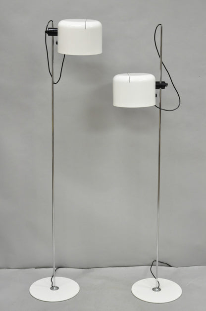 Joe Colombo for Oluce Italy White Coupe Mid Century Modern Floor Lamp - a Pair