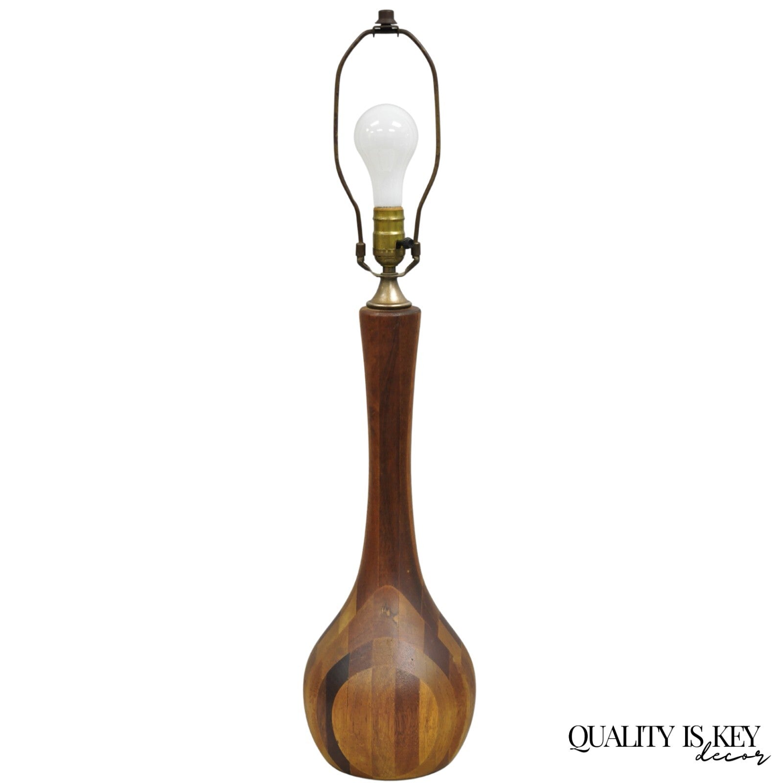 Vintage Mid Century Danish Modern Staved Teak Wood Sculptural Bulbous Table Lamp