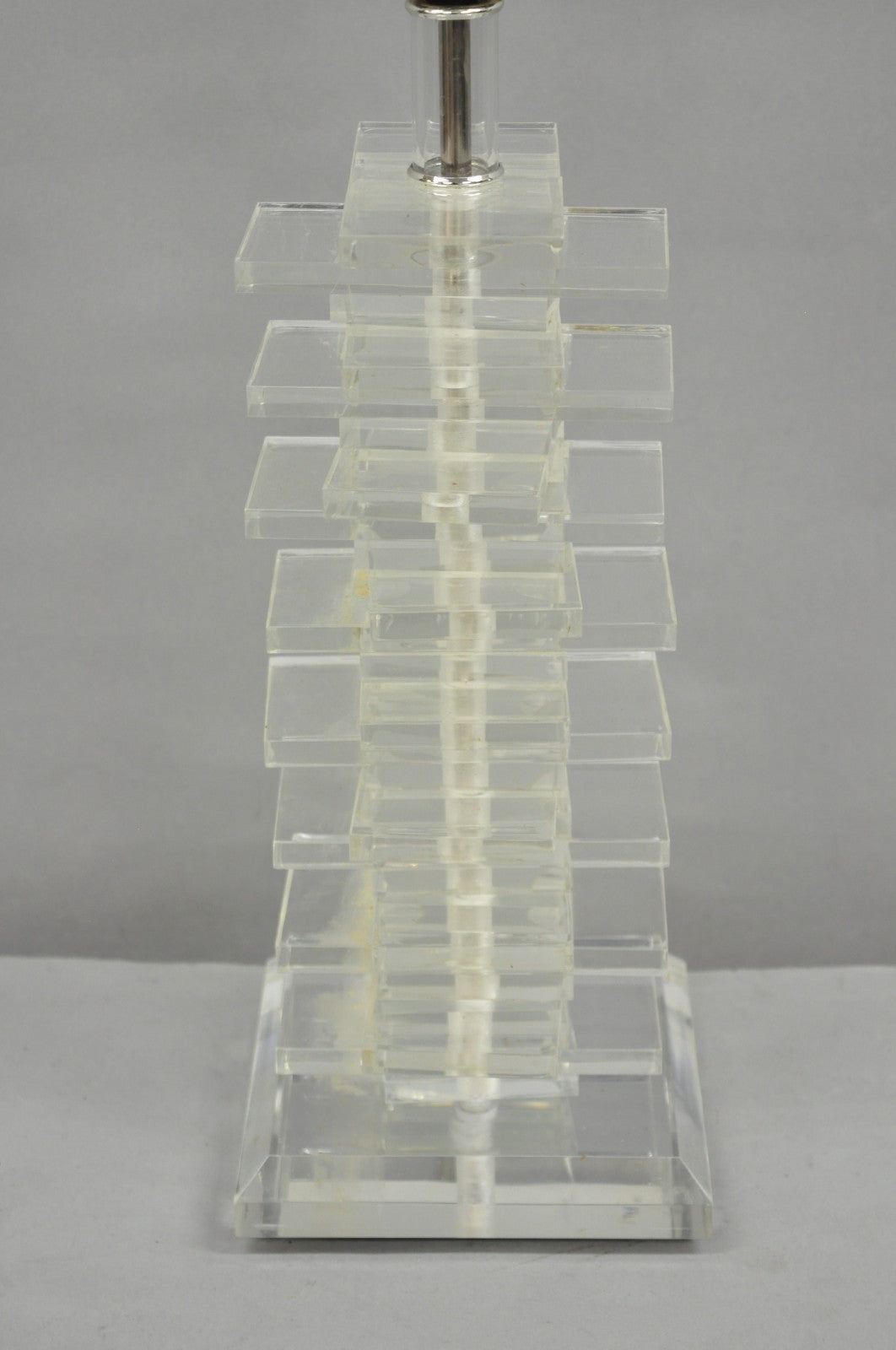 Vintage Mid Century Modern Lucite Acrylic Stacked Skyscraper Table Lamp