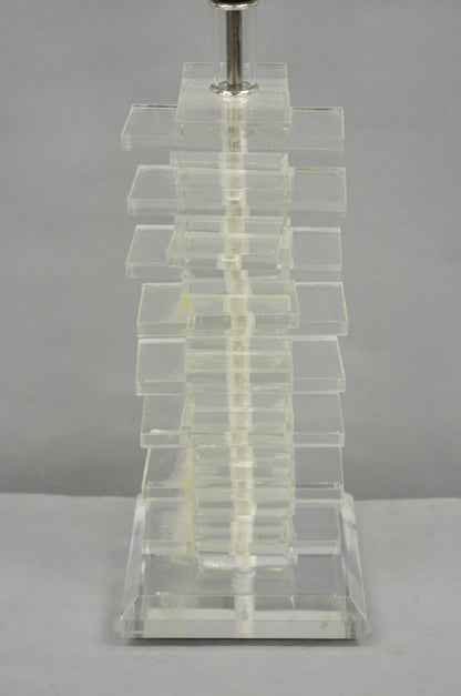 Vintage Mid Century Modern Lucite Acrylic Stacked Skyscraper Table Lamp