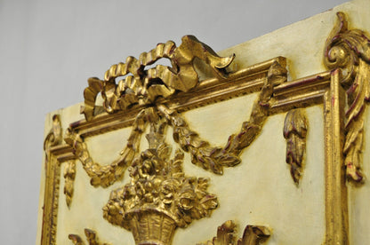 Antique French Louis XV Style Cream & Gold Gilt Drape Ribbon Trumeau Wall Mirror