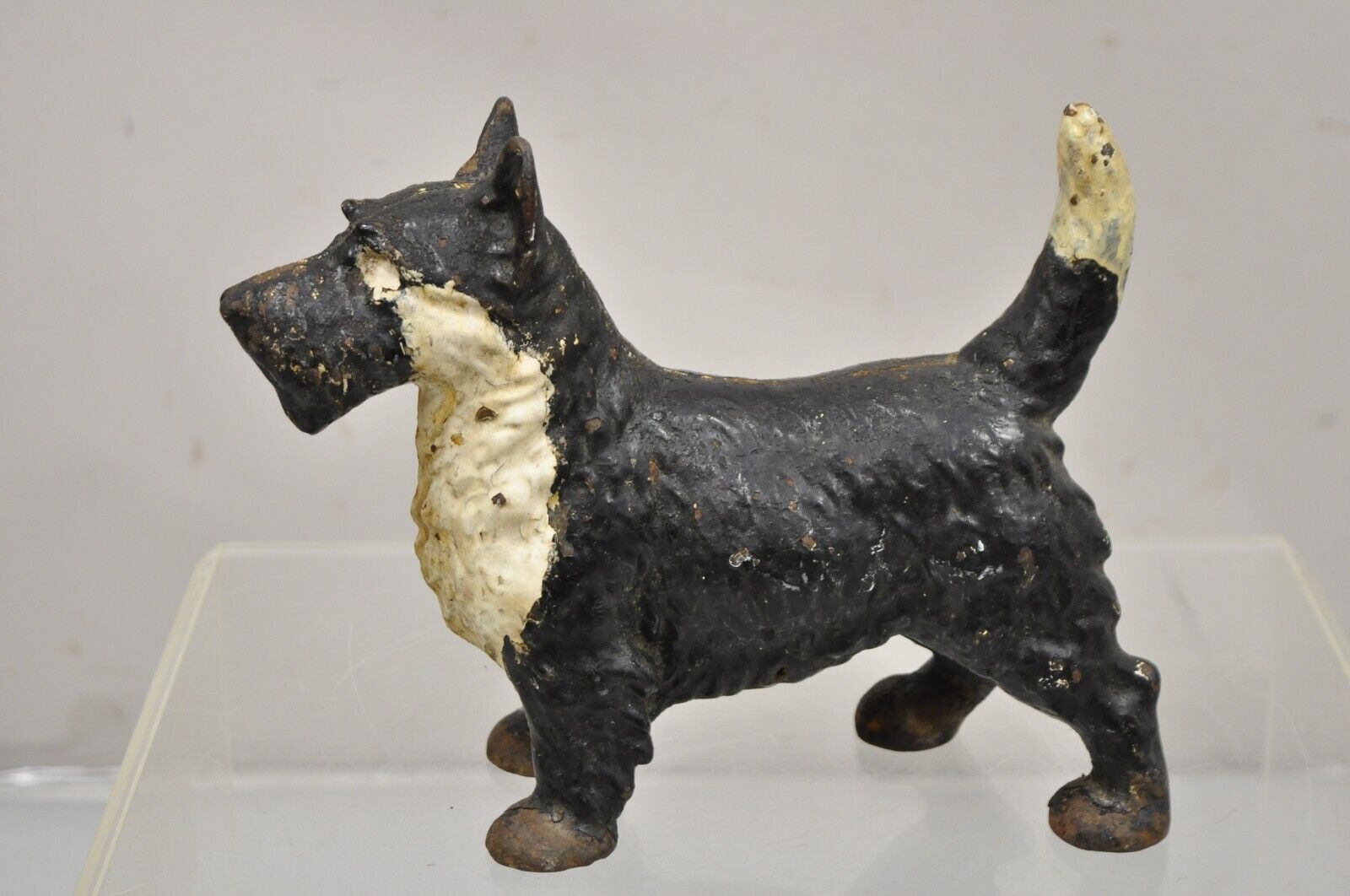 Antique Victorian Cast Iron Small Scottie Dog Metal Black Painted Door Stop