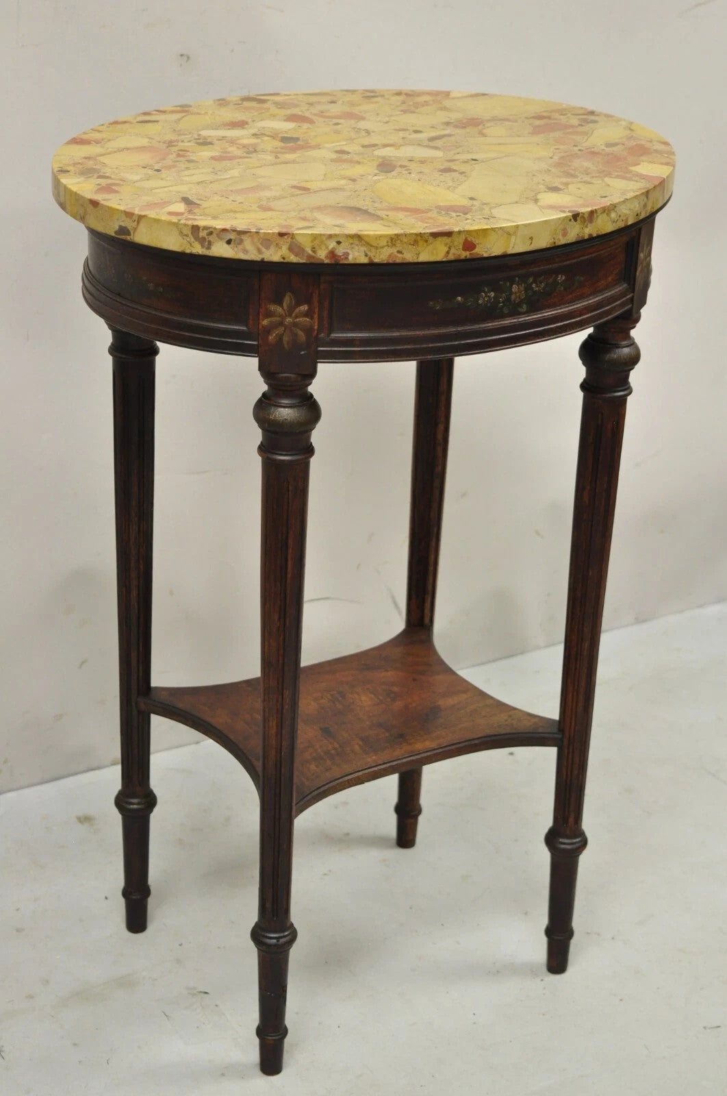Antique French Louis XVI Style Victorian Oval Marble Top Accent End Side Table
