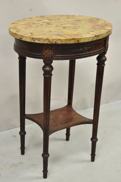 Antique French Louis XVI Style Victorian Oval Marble Top Accent End Side Table