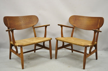 Vintage Hans Wegner CH22 Carl Hansen & Son Oak Lounge Easy Chairs MCM - a Pair