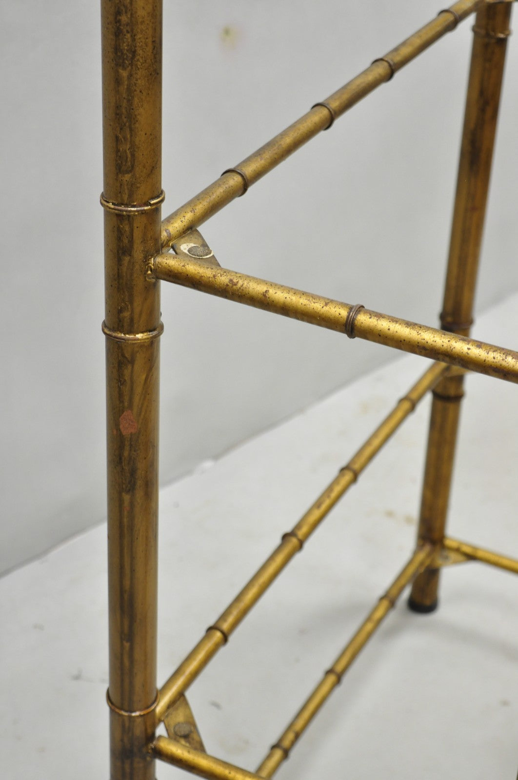 Vintage Hollywood Regency Gold Gilt Iron Metal Faux Bamboo Etagere Bookcase