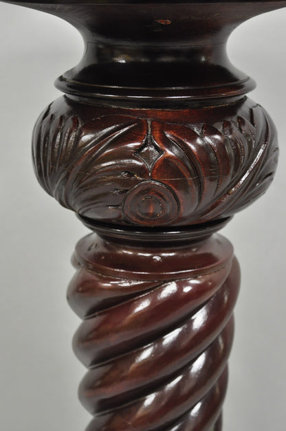 Antique Victorian Carved Mahogany Barley Twist Paw Foot Pedestal Plant Stand