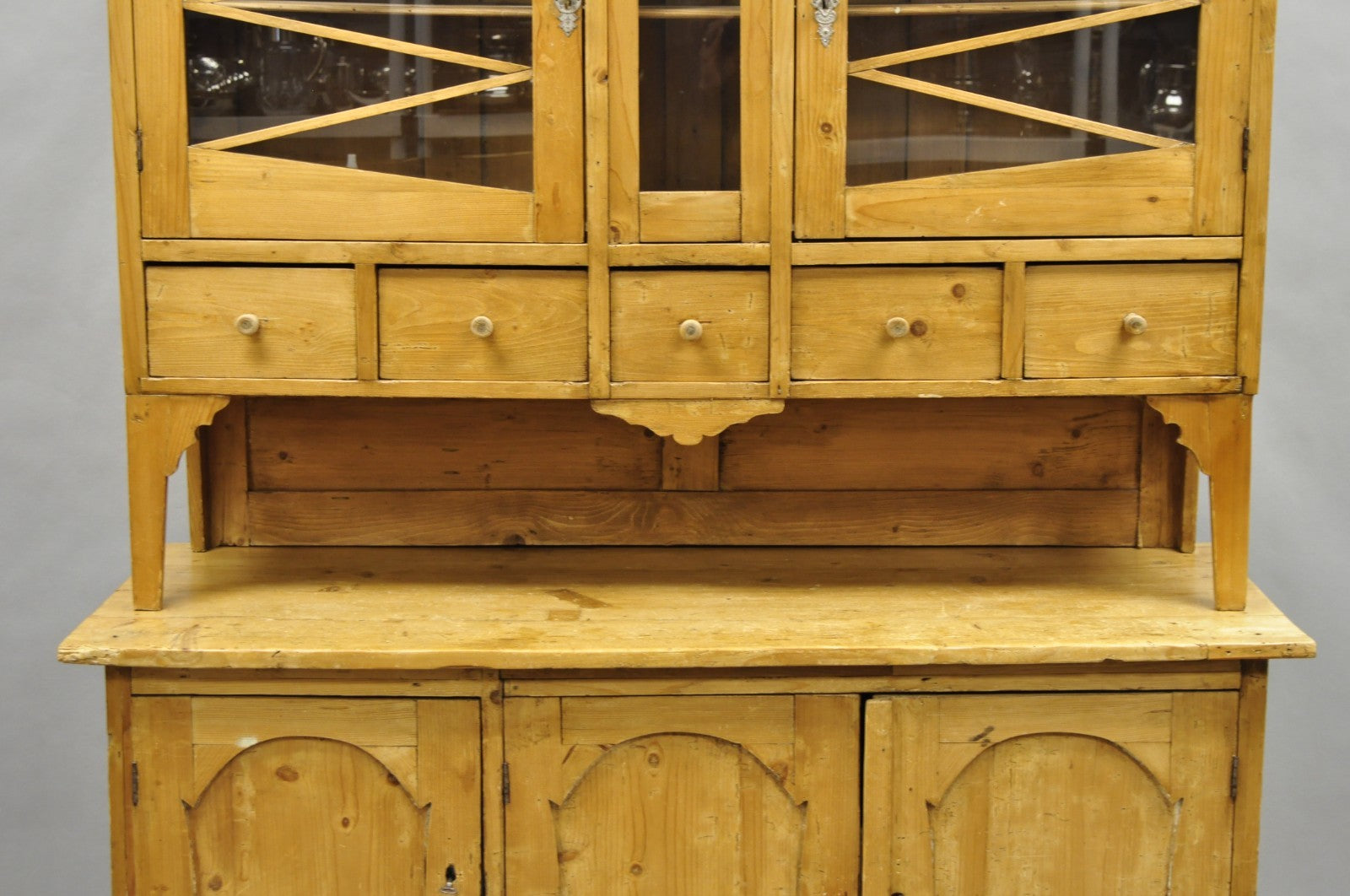 Antique French Country Provincial Pine Wood Buffet Cupboard China Cabinet Hutch