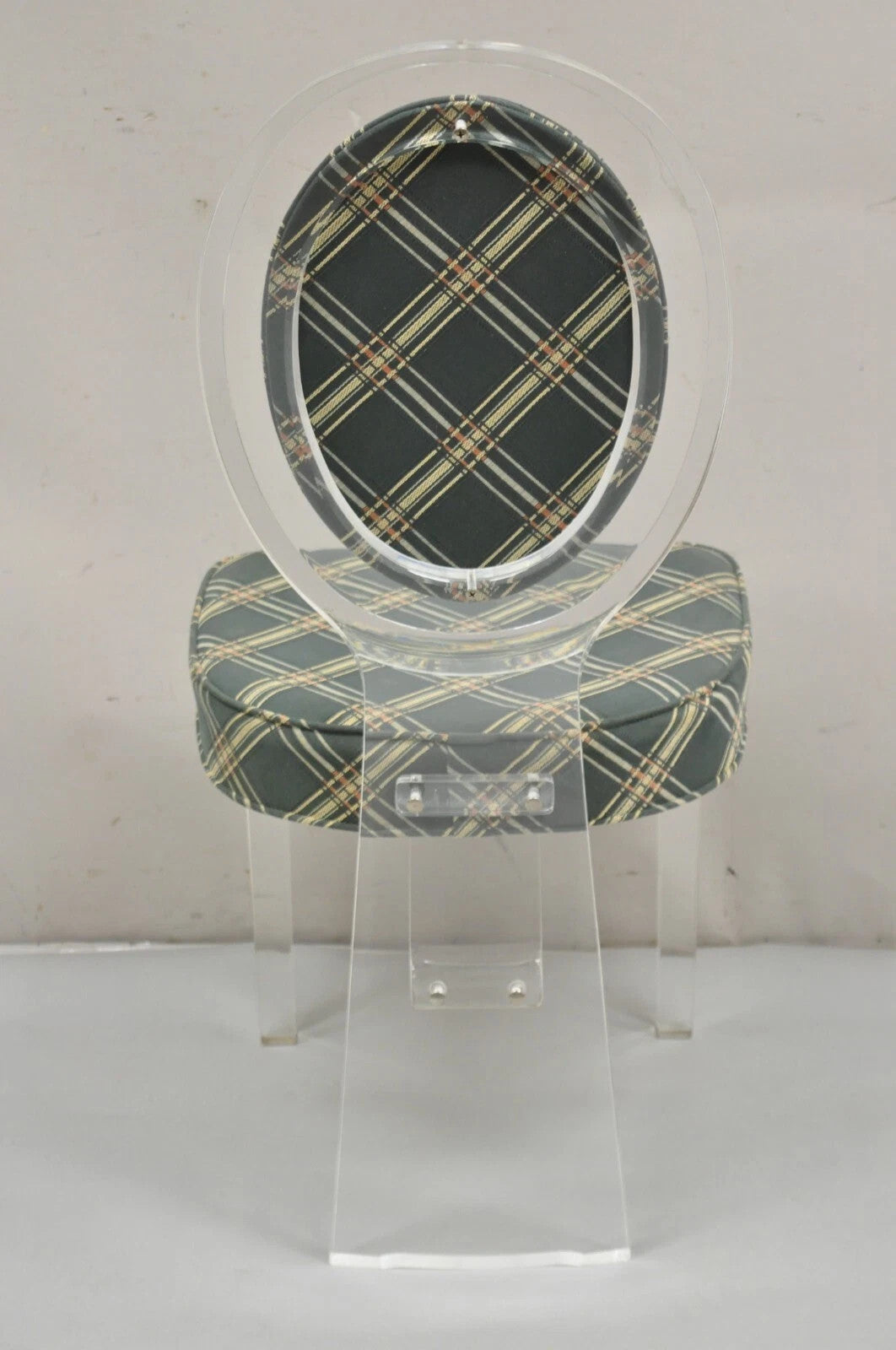 Vintage Hill Mid Century Modern Lucite Oval Back Upholstered Vanity Side Chair