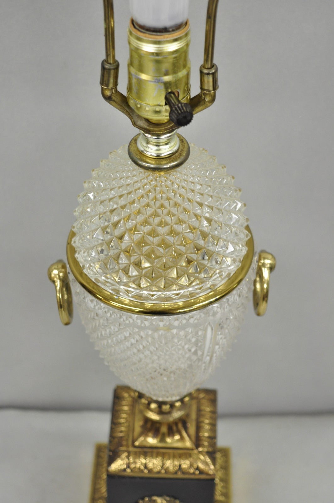 Vintage French Empire Neoclassical Style Crystal Glass Pineapple Table Lamp
