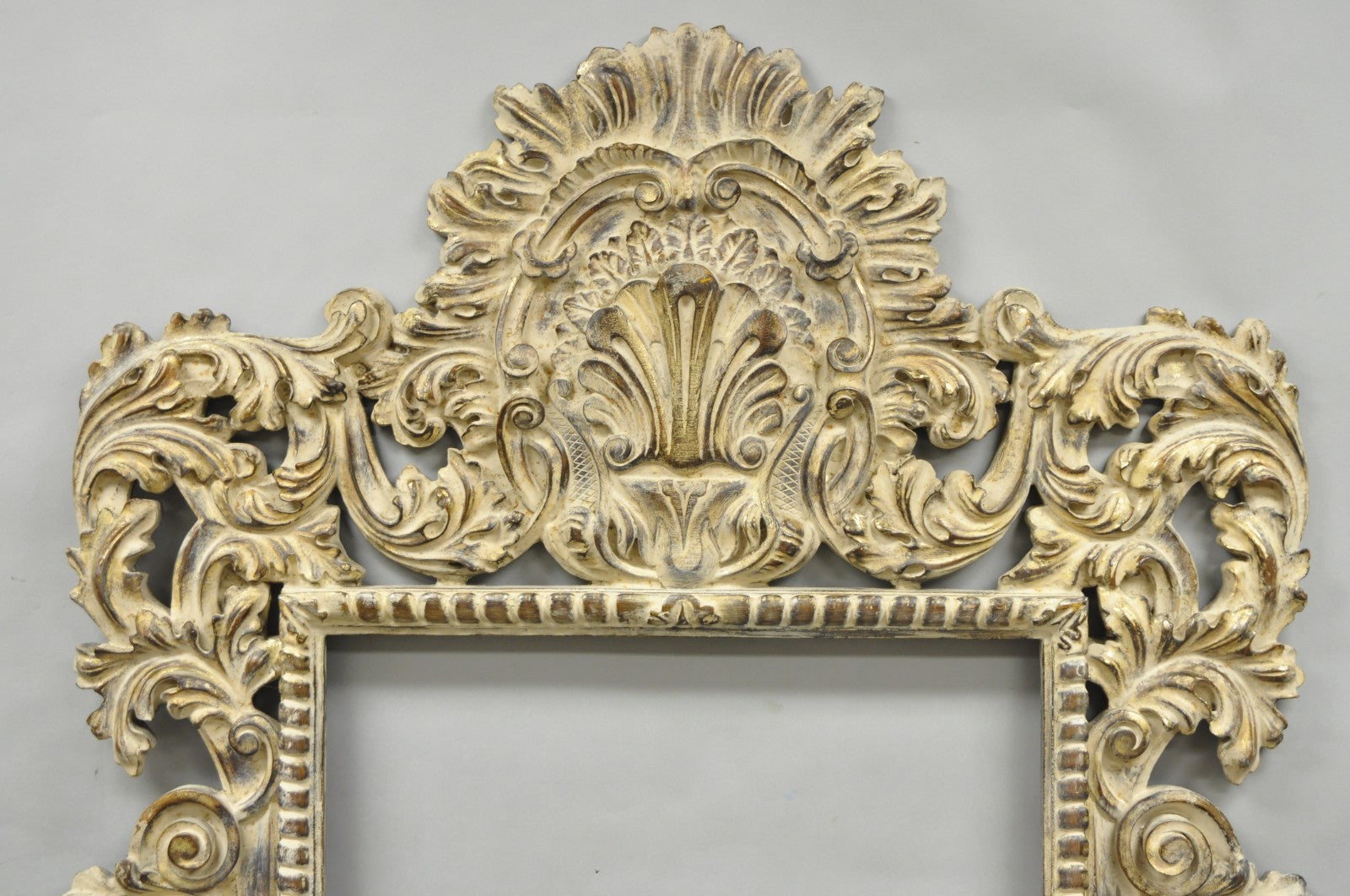 Large 78" Italian Baroque Rococo White Distress Painted Mirror Art Picture Frame