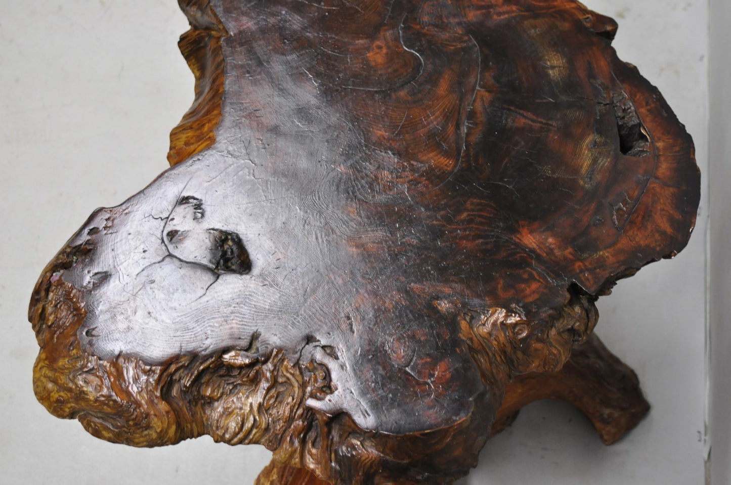Vintage Mid Century Modern Burl Wood Slab Driftwood Sculptural Coffee Table