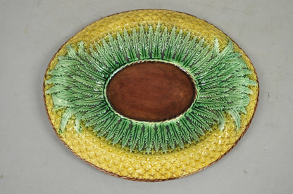 Antique Majolica Wheat Pineapple Glazed Ceramic Pottery Bread Platter Plate Dish