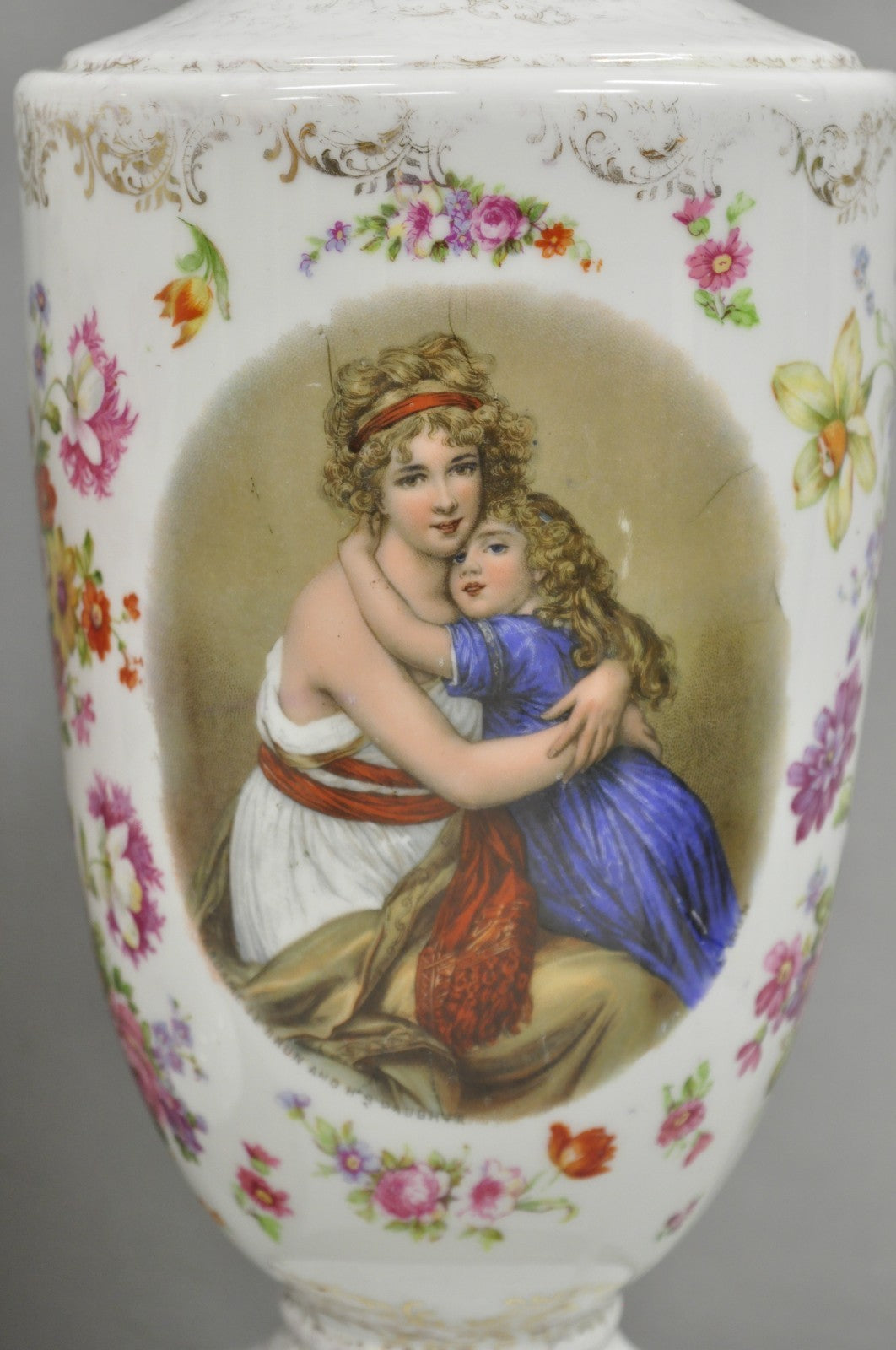 Antique French Renaissance Victorian Porcelain Urn Figural Cameo Table Lamp Pair